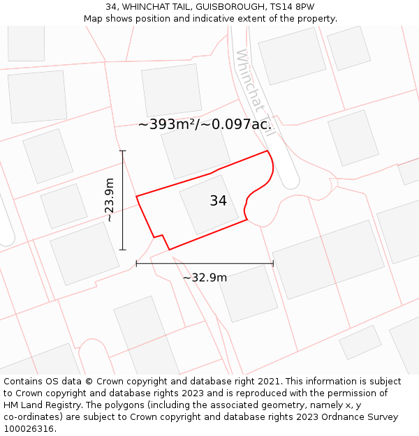 34, WHINCHAT TAIL, GUISBOROUGH, TS14 8PW: Plot and title map
