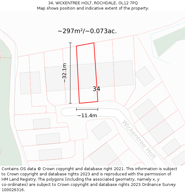 34, WICKENTREE HOLT, ROCHDALE, OL12 7PQ: Plot and title map