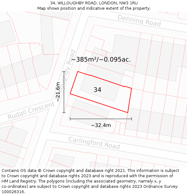 34, WILLOUGHBY ROAD, LONDON, NW3 1RU: Plot and title map