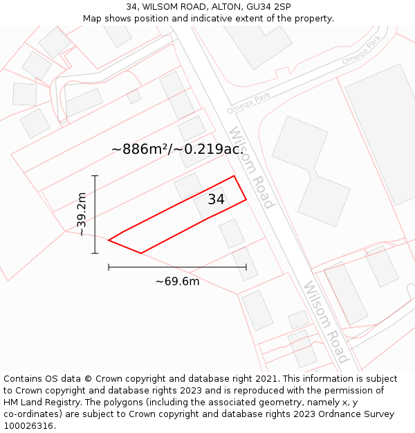 34, WILSOM ROAD, ALTON, GU34 2SP: Plot and title map