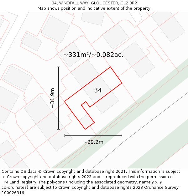 34, WINDFALL WAY, GLOUCESTER, GL2 0RP: Plot and title map