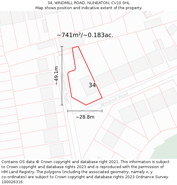 34, WINDMILL ROAD, NUNEATON, CV10 0HL: Plot and title map