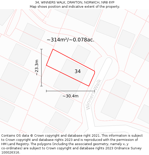 34, WINNERS WALK, DRAYTON, NORWICH, NR8 6YP: Plot and title map