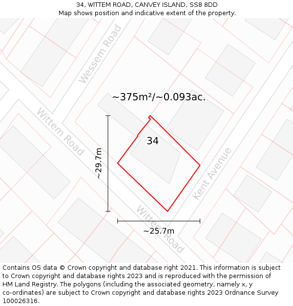 34, WITTEM ROAD, CANVEY ISLAND, SS8 8DD: Plot and title map