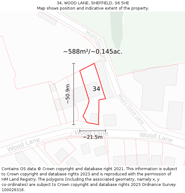 34, WOOD LANE, SHEFFIELD, S6 5HE: Plot and title map