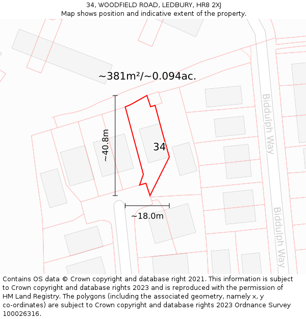 34, WOODFIELD ROAD, LEDBURY, HR8 2XJ: Plot and title map