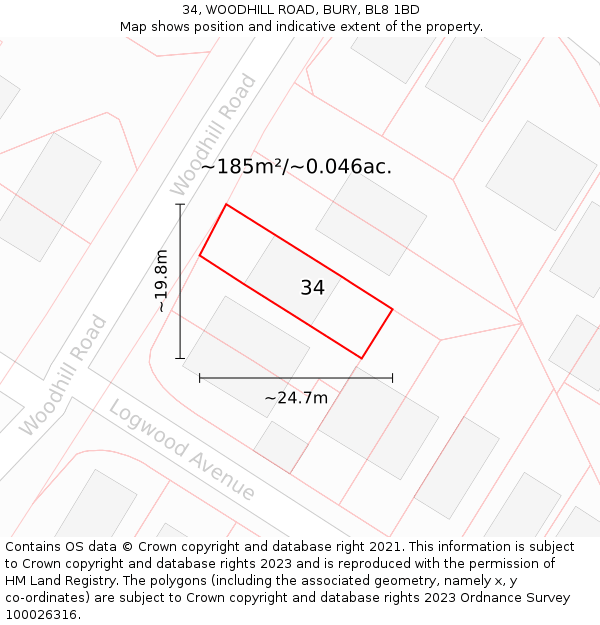 34, WOODHILL ROAD, BURY, BL8 1BD: Plot and title map