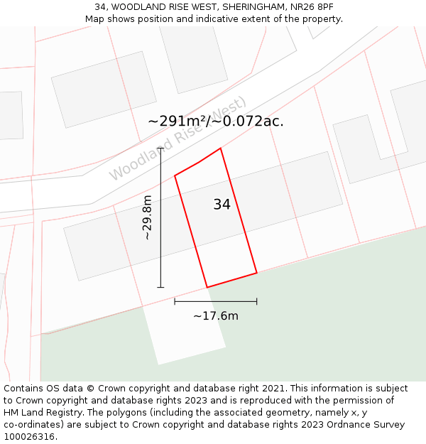 34, WOODLAND RISE WEST, SHERINGHAM, NR26 8PF: Plot and title map