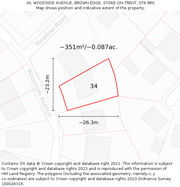 34, WOODSIDE AVENUE, BROWN EDGE, STOKE-ON-TRENT, ST6 8RX: Plot and title map