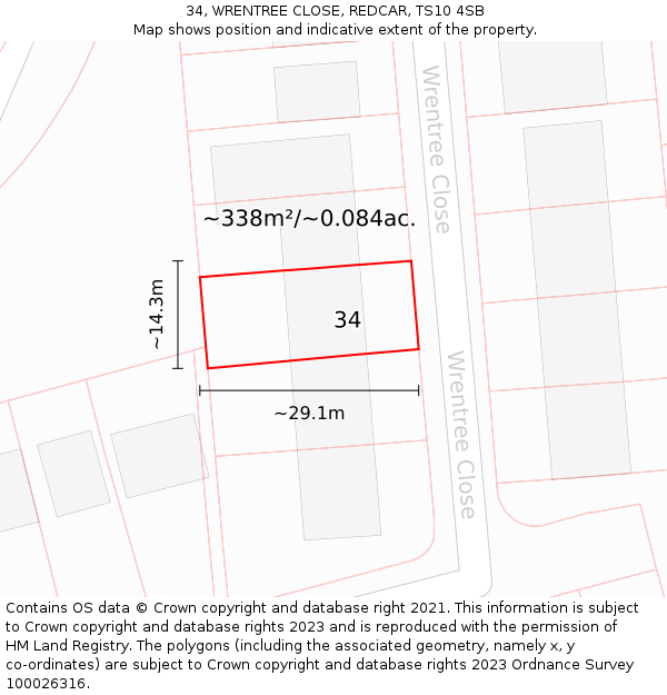 34, WRENTREE CLOSE, REDCAR, TS10 4SB: Plot and title map