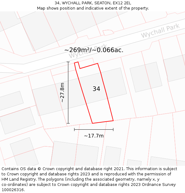 34, WYCHALL PARK, SEATON, EX12 2EL: Plot and title map