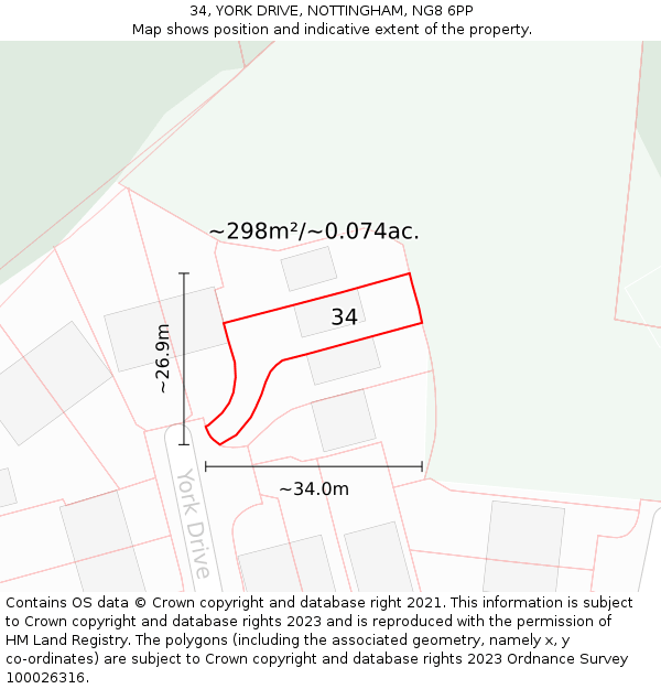 34, YORK DRIVE, NOTTINGHAM, NG8 6PP: Plot and title map