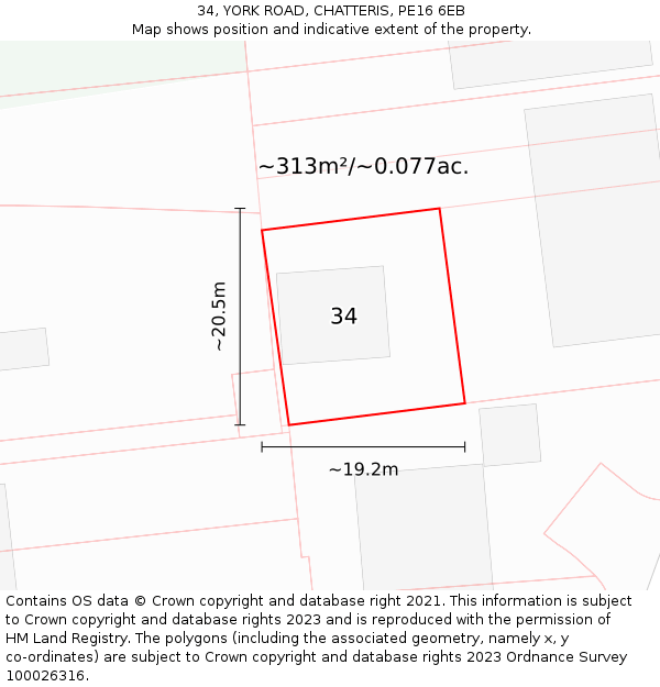 34, YORK ROAD, CHATTERIS, PE16 6EB: Plot and title map