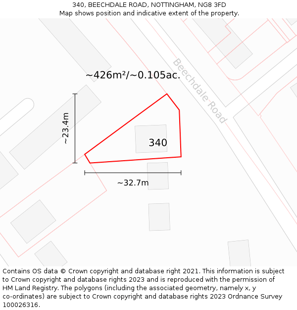 340, BEECHDALE ROAD, NOTTINGHAM, NG8 3FD: Plot and title map