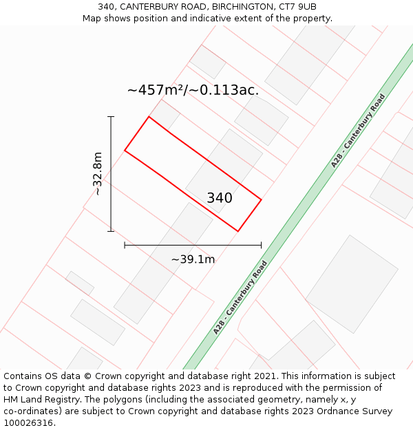 340, CANTERBURY ROAD, BIRCHINGTON, CT7 9UB: Plot and title map