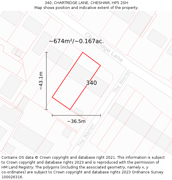 340, CHARTRIDGE LANE, CHESHAM, HP5 2SH: Plot and title map