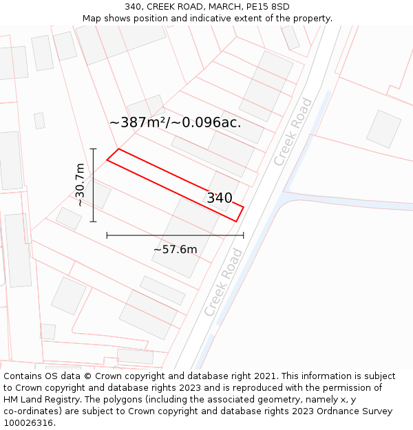 340, CREEK ROAD, MARCH, PE15 8SD: Plot and title map