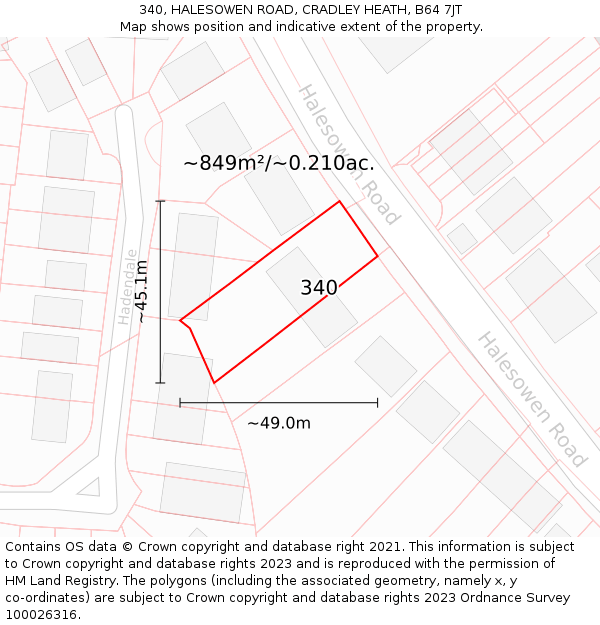 340, HALESOWEN ROAD, CRADLEY HEATH, B64 7JT: Plot and title map