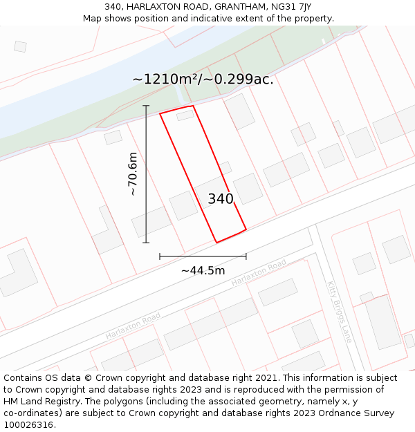 340, HARLAXTON ROAD, GRANTHAM, NG31 7JY: Plot and title map