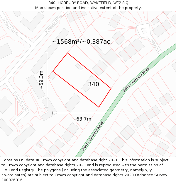 340, HORBURY ROAD, WAKEFIELD, WF2 8JQ: Plot and title map