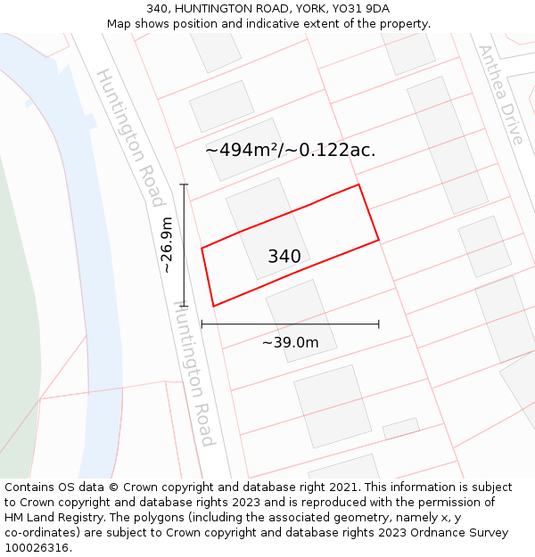 340, HUNTINGTON ROAD, YORK, YO31 9DA: Plot and title map