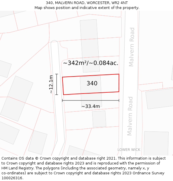340, MALVERN ROAD, WORCESTER, WR2 4NT: Plot and title map