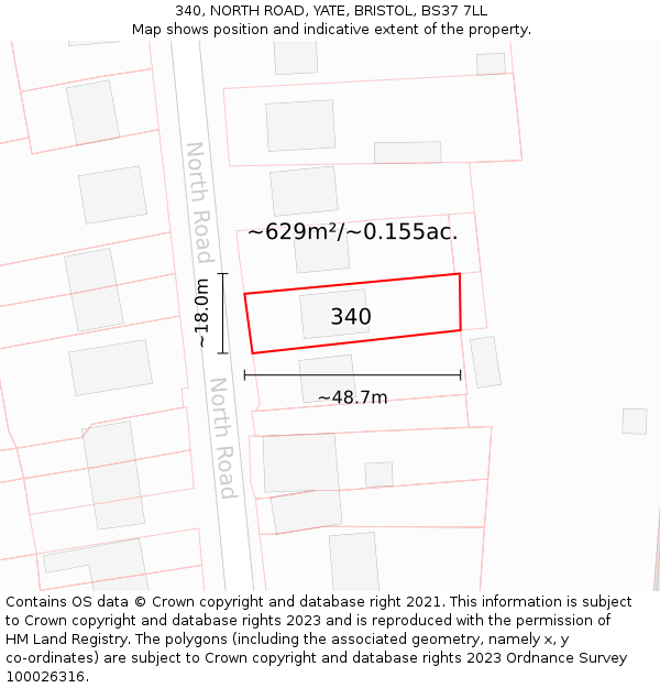 340, NORTH ROAD, YATE, BRISTOL, BS37 7LL: Plot and title map