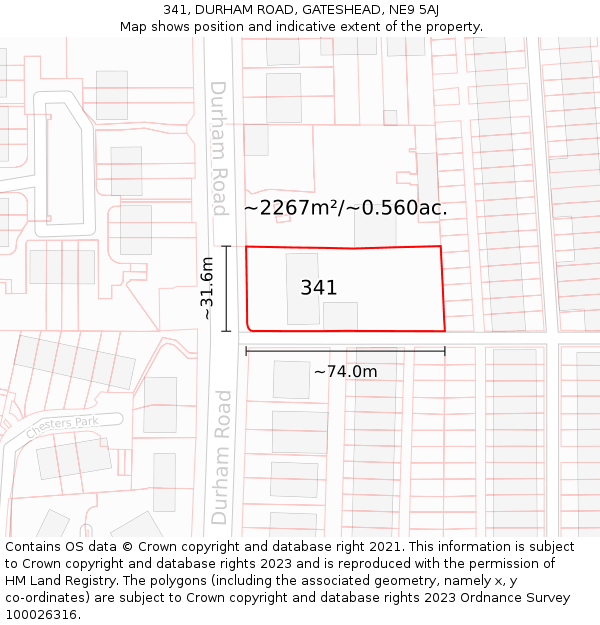 341, DURHAM ROAD, GATESHEAD, NE9 5AJ: Plot and title map