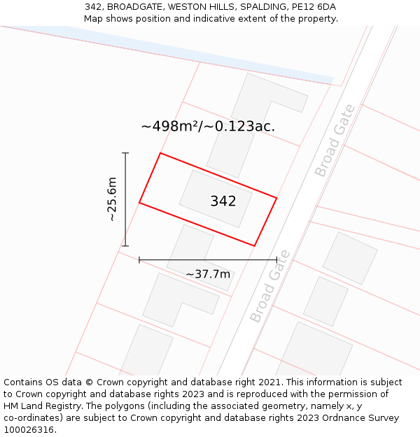 342, BROADGATE, WESTON HILLS, SPALDING, PE12 6DA: Plot and title map