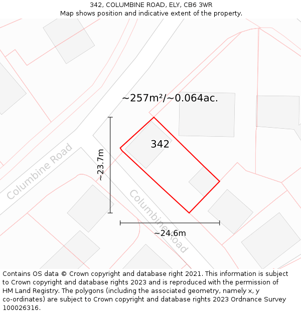 342, COLUMBINE ROAD, ELY, CB6 3WR: Plot and title map