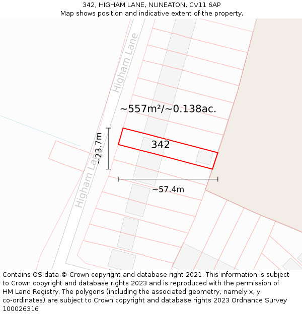 342, HIGHAM LANE, NUNEATON, CV11 6AP: Plot and title map