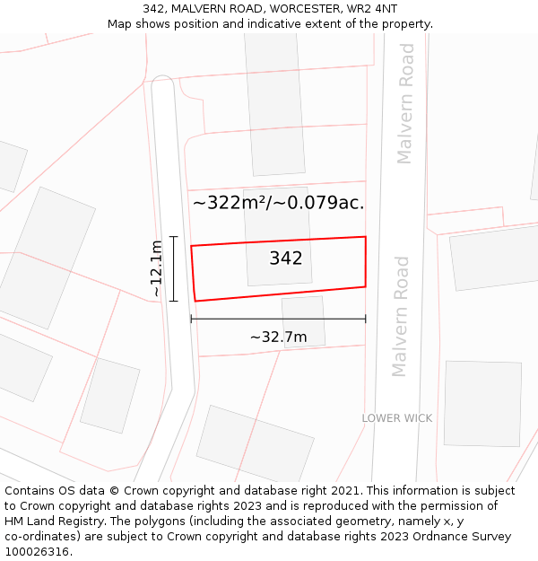 342, MALVERN ROAD, WORCESTER, WR2 4NT: Plot and title map