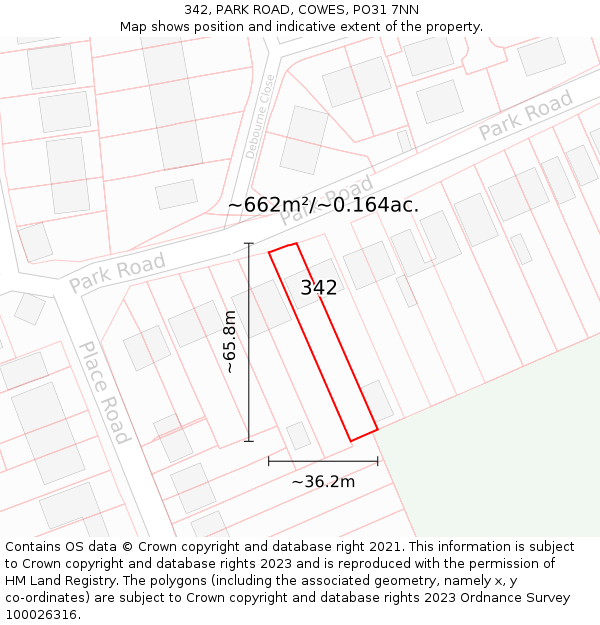 342, PARK ROAD, COWES, PO31 7NN: Plot and title map