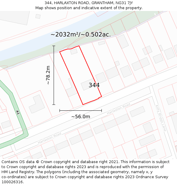 344, HARLAXTON ROAD, GRANTHAM, NG31 7JY: Plot and title map