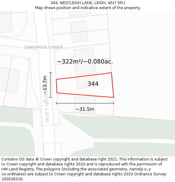 344, WESTLEIGH LANE, LEIGH, WN7 5PU: Plot and title map