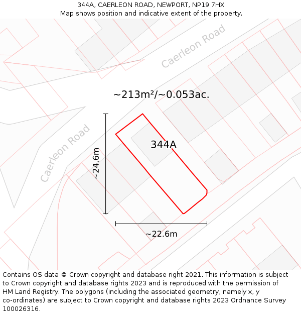 344A, CAERLEON ROAD, NEWPORT, NP19 7HX: Plot and title map