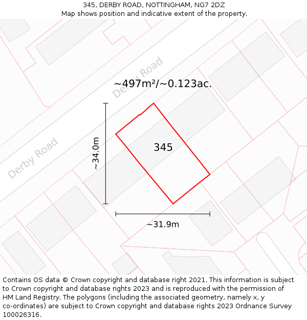 345, DERBY ROAD, NOTTINGHAM, NG7 2DZ: Plot and title map