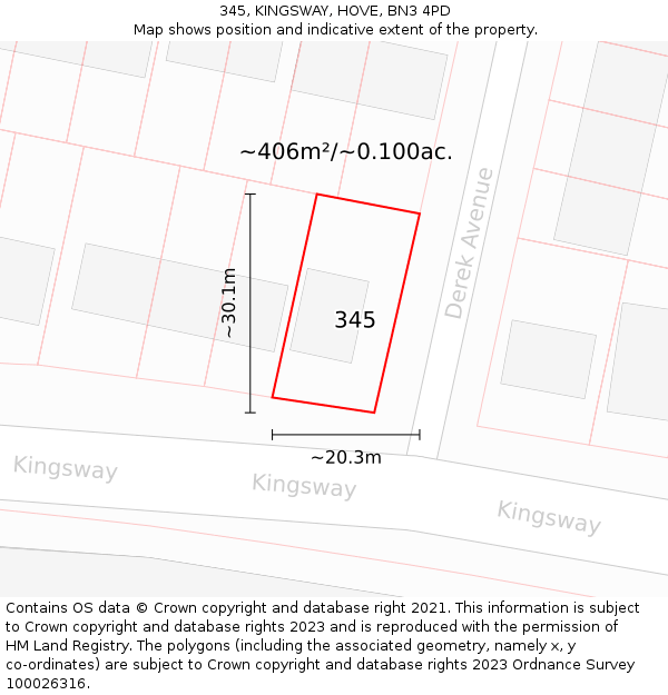 345, KINGSWAY, HOVE, BN3 4PD: Plot and title map