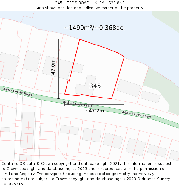 345, LEEDS ROAD, ILKLEY, LS29 8NF: Plot and title map