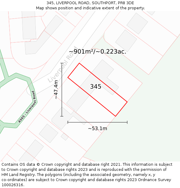 345, LIVERPOOL ROAD, SOUTHPORT, PR8 3DE: Plot and title map