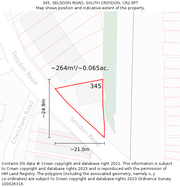 345, SELSDON ROAD, SOUTH CROYDON, CR2 6PT: Plot and title map