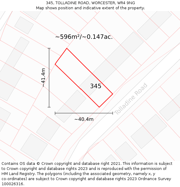 345, TOLLADINE ROAD, WORCESTER, WR4 9NG: Plot and title map