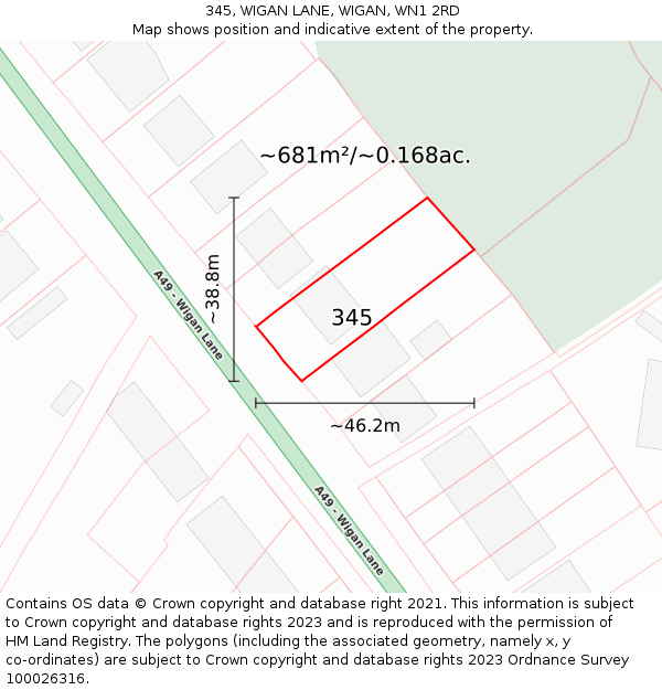 345, WIGAN LANE, WIGAN, WN1 2RD: Plot and title map