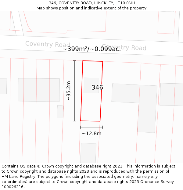 346, COVENTRY ROAD, HINCKLEY, LE10 0NH: Plot and title map