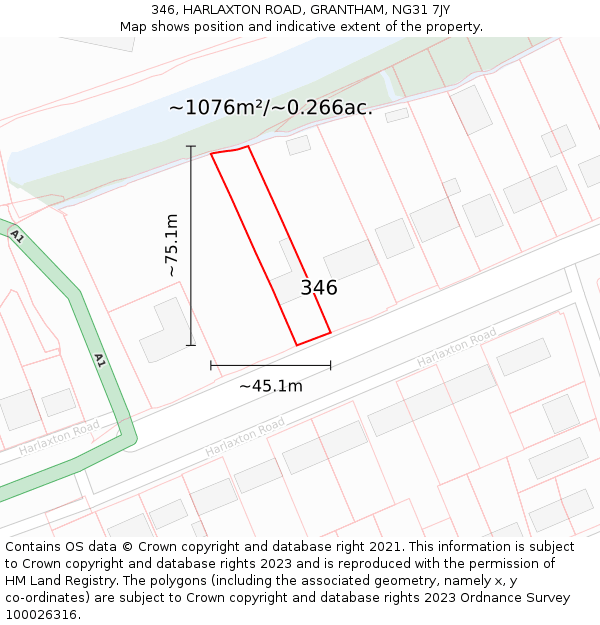 346, HARLAXTON ROAD, GRANTHAM, NG31 7JY: Plot and title map