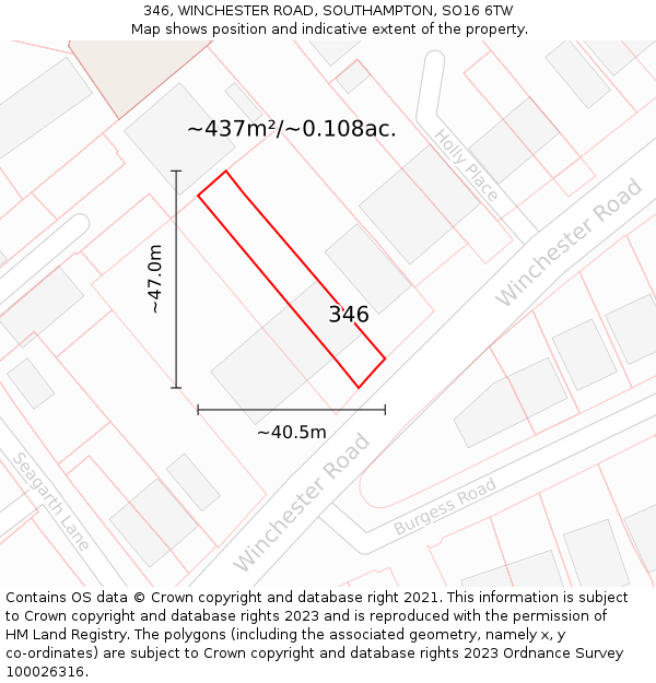 346, WINCHESTER ROAD, SOUTHAMPTON, SO16 6TW: Plot and title map