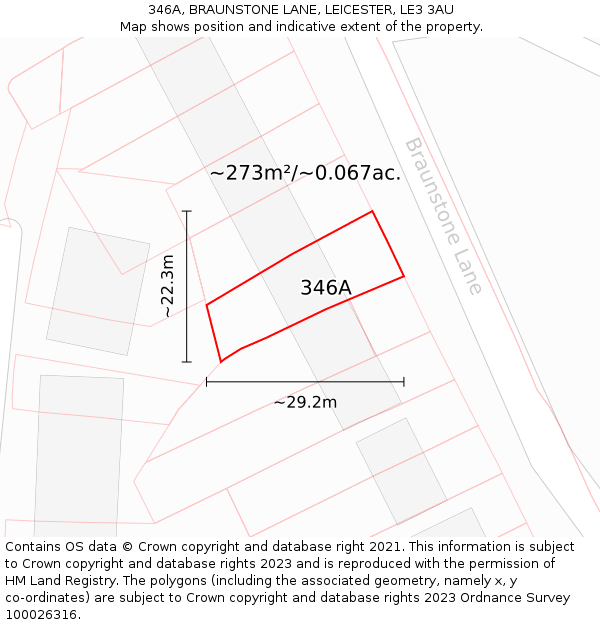 346A, BRAUNSTONE LANE, LEICESTER, LE3 3AU: Plot and title map