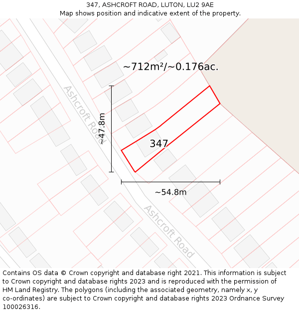 347, ASHCROFT ROAD, LUTON, LU2 9AE: Plot and title map