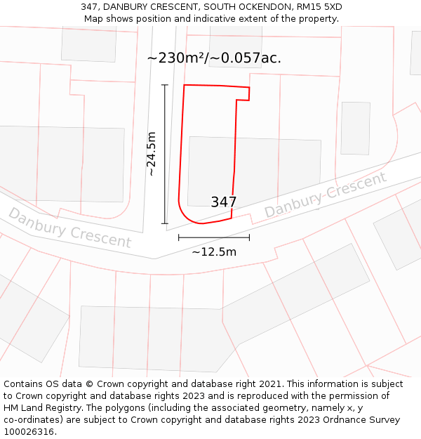 347, DANBURY CRESCENT, SOUTH OCKENDON, RM15 5XD: Plot and title map