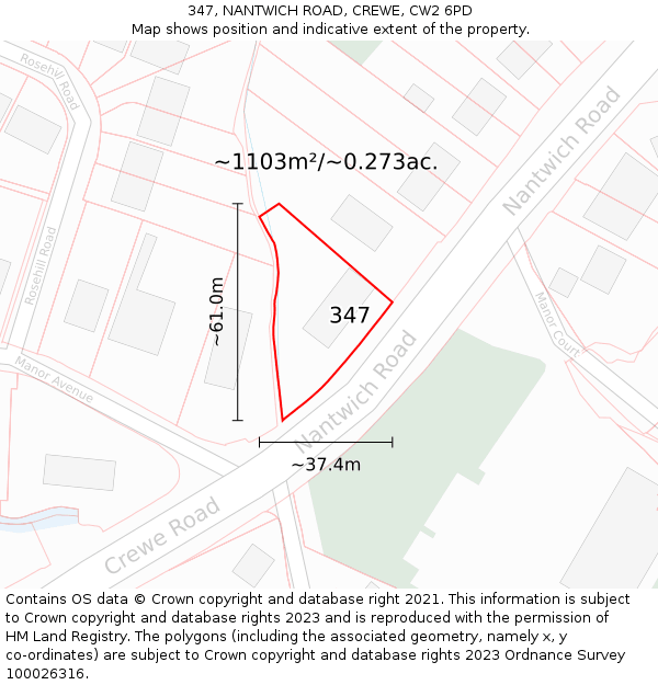 347, NANTWICH ROAD, CREWE, CW2 6PD: Plot and title map